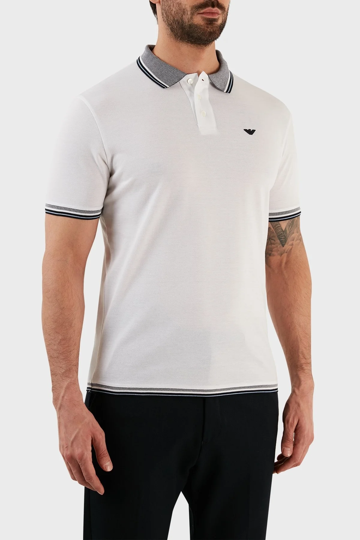Emporio Armani % 100 Pamuk Slim Fit Düğmeli Polo Erkek T Shirt 3R1FC0 1JTKZ 0100 BEYAZ - 7