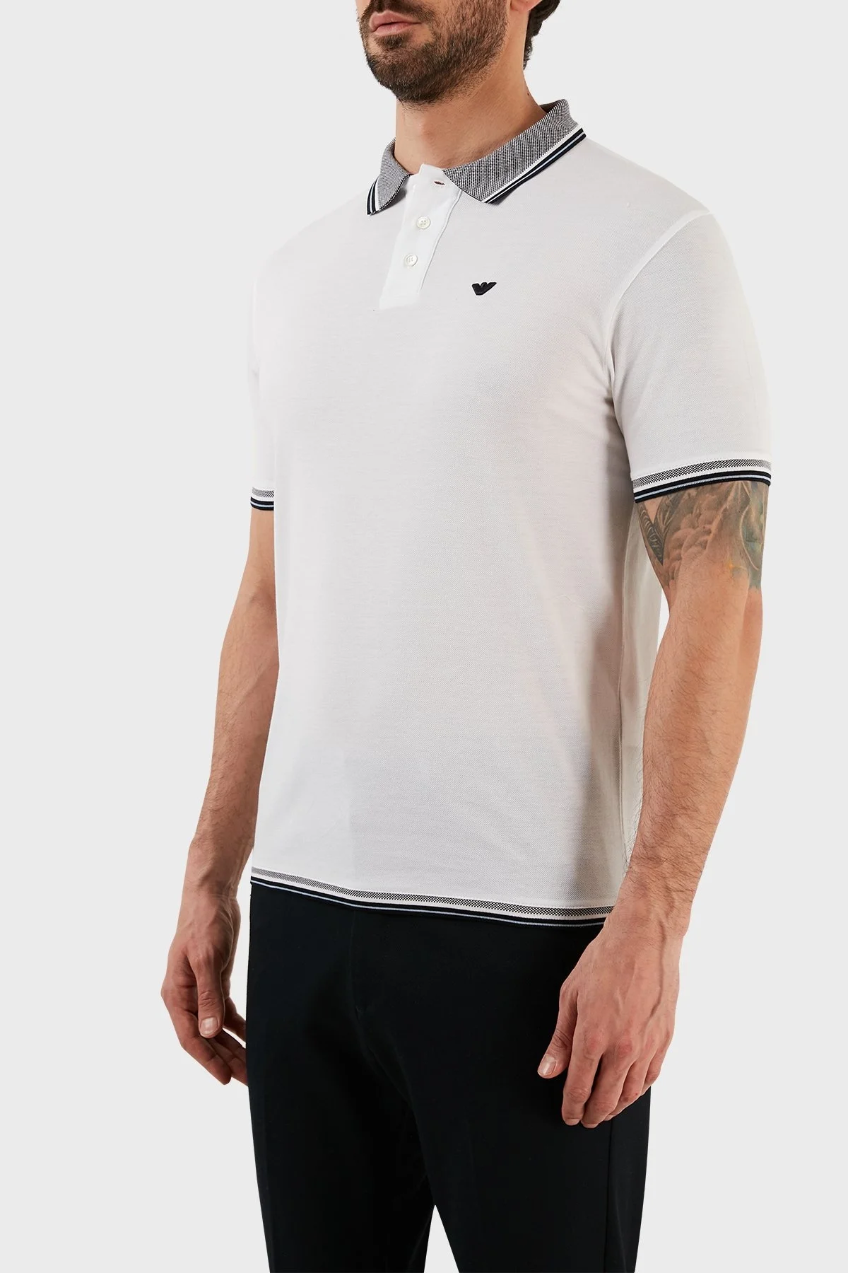 Emporio Armani % 100 Pamuk Slim Fit Düğmeli Polo Erkek T Shirt 3R1FC0 1JTKZ 0100 BEYAZ - 8