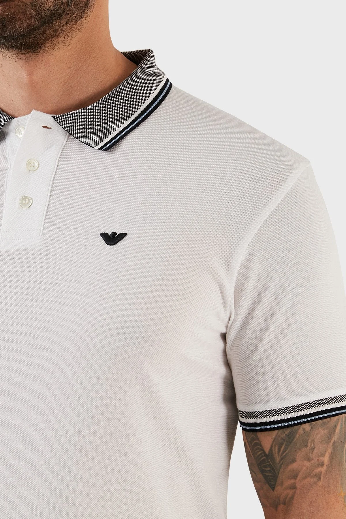 Emporio Armani % 100 Pamuk Slim Fit Düğmeli Polo Erkek T Shirt 3R1FC0 1JTKZ 0100 BEYAZ - 9