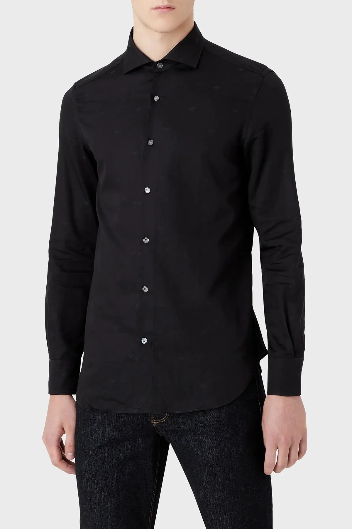 Emporio Armani % 100 Pamuk Slim Fit Erkek Gömlek 6L1C86 1NT9Z F005 SİYAH - 1