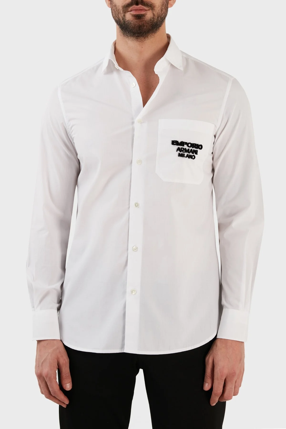 Emporio Armani % 100 Pamuk Slim Fit Uzun Kollu Erkek Gömlek 3R1CC5 1NSGZ 0100 BEYAZ - 1
