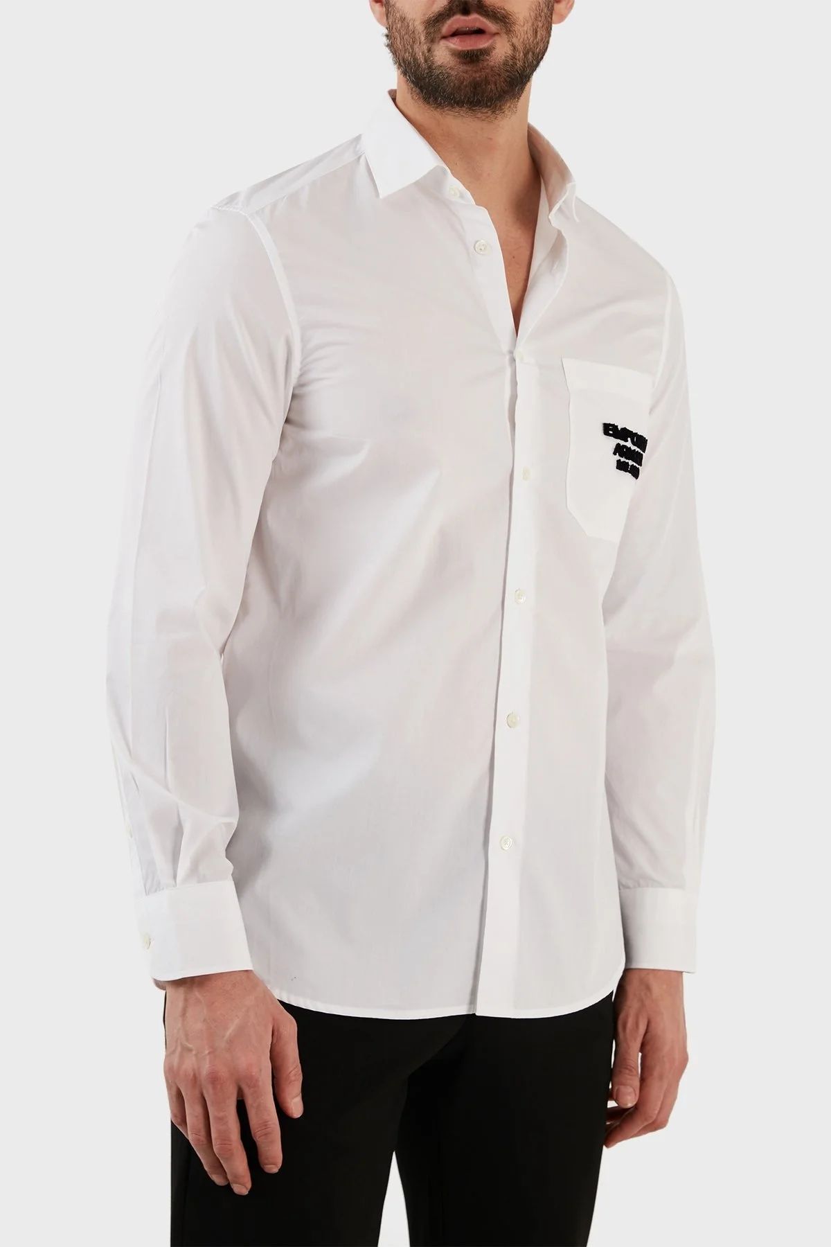 Emporio Armani % 100 Pamuk Slim Fit Uzun Kollu Erkek Gömlek 3R1CC5 1NSGZ 0100 BEYAZ - 3