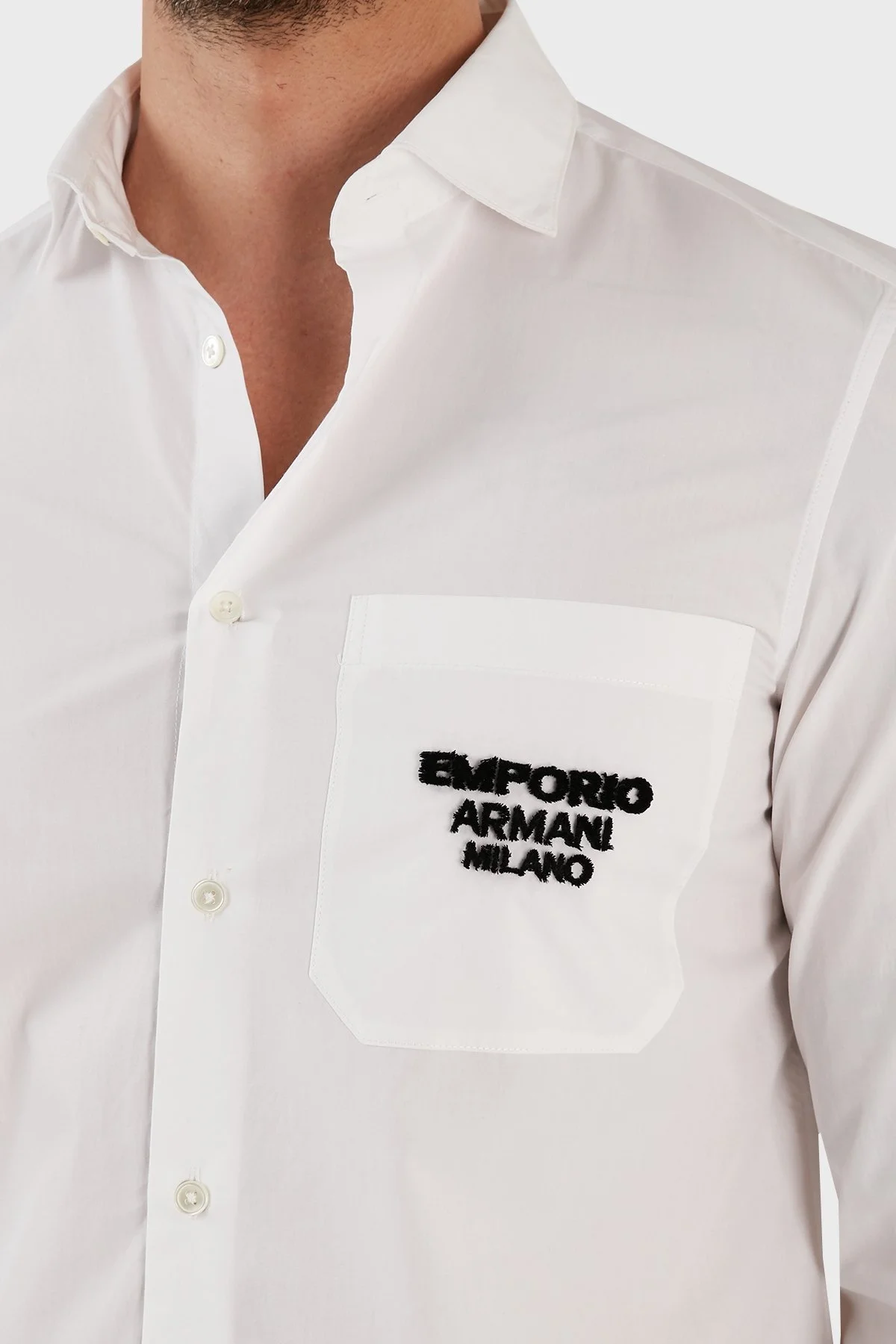 Emporio Armani % 100 Pamuk Slim Fit Uzun Kollu Erkek Gömlek 3R1CC5 1NSGZ 0100 BEYAZ - 4