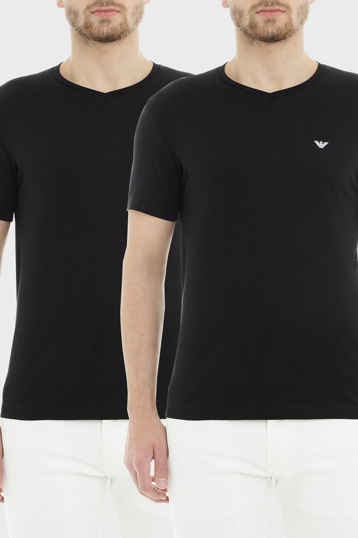 Emporio Armani % 100 Pamuk V Yaka 2 Pack Erkek T Shirt 8N1D62 1JNQZ 0999 SİYAH - 1