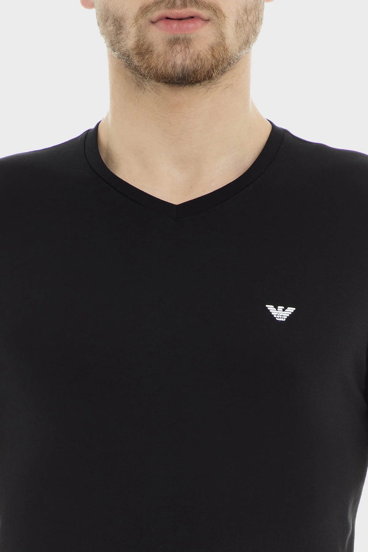 Emporio Armani % 100 Pamuk V Yaka 2 Pack Erkek T Shirt 8N1D62 1JNQZ 0999 SİYAH - 6