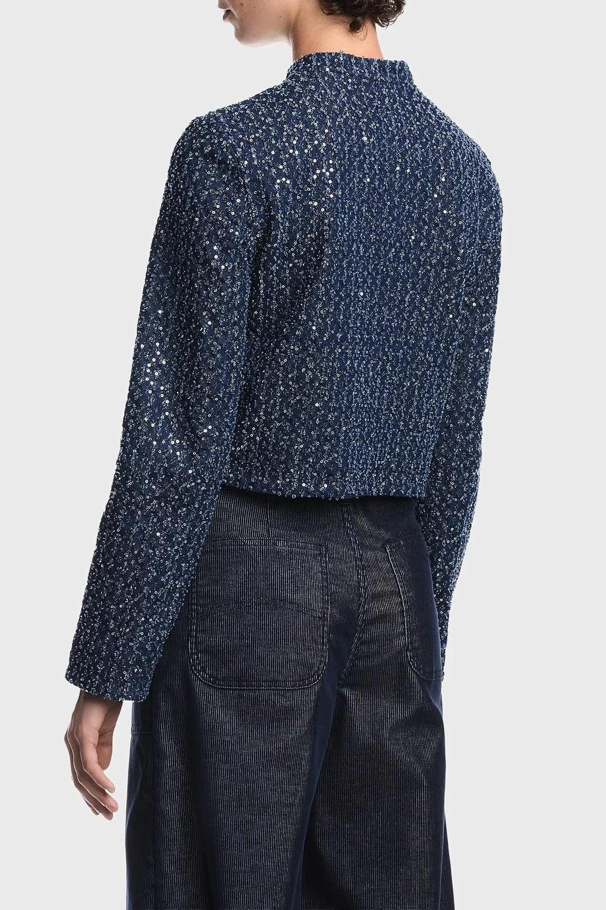 Emporio Armani %100 Pamuk Yuvarlak Yaka Düğmeli Kadın Ceket EW004807 AF26175 MB001 Lacivert - 3