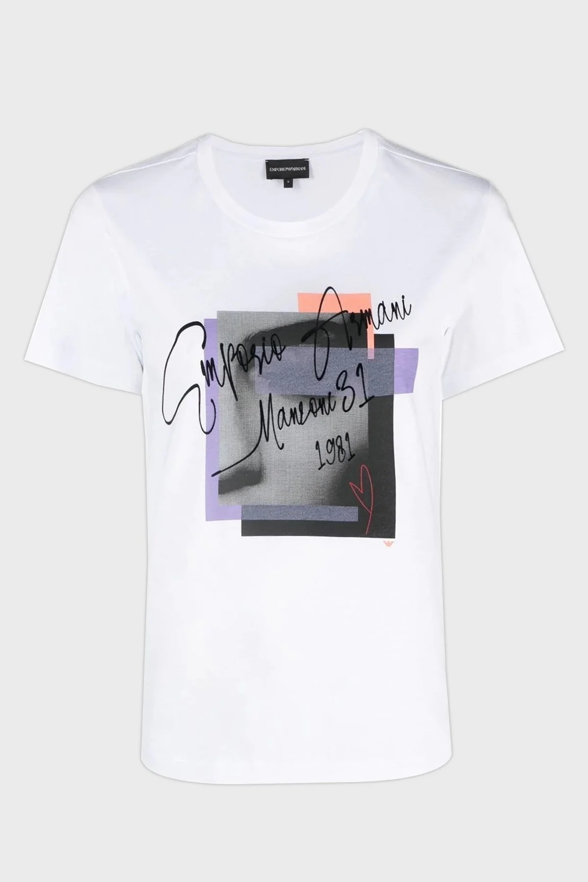 Emporio Armani % 100 Pamuklu Baskılı Regular Fit Bisiklet Yaka Bayan T Shirt 6L2T7L 2J95Z 0100 BEYAZ - 1