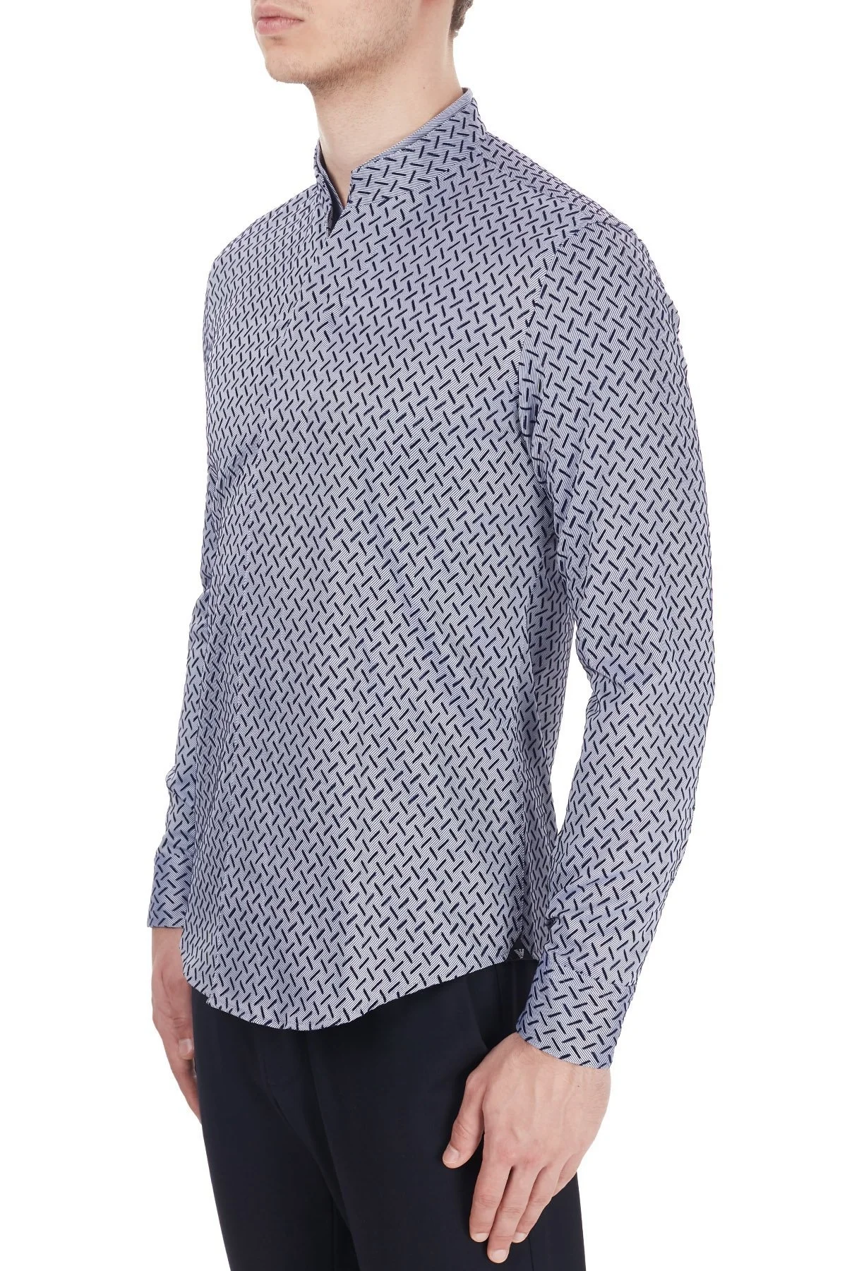 Emporio Armani % 100 Pamuklu Dik Yaka Uzun Kollu Erkek Gömlek 91SS1T 910F7 039 LACİVERT - 8