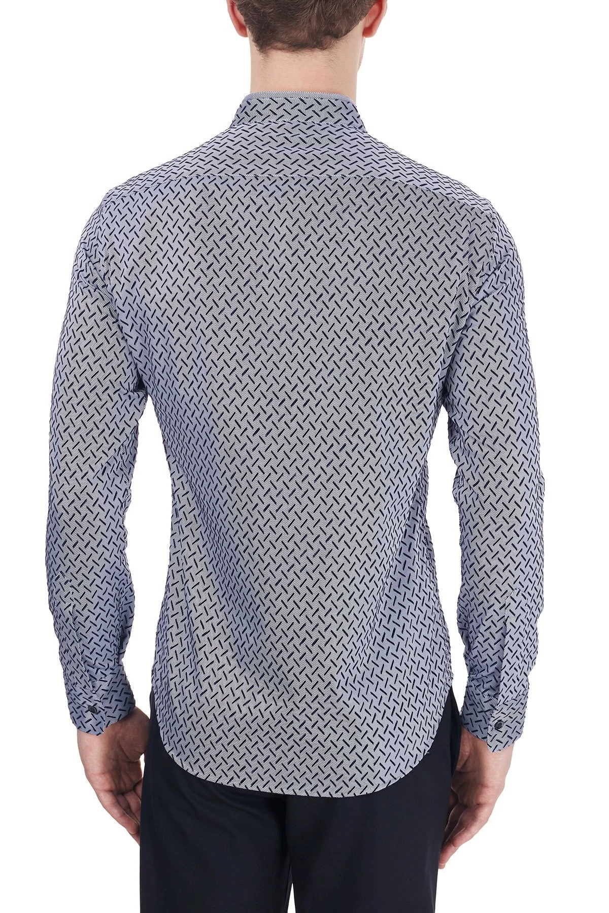 Emporio Armani % 100 Pamuklu Dik Yaka Uzun Kollu Erkek Gömlek 91SS1T 910F7 039 LACİVERT - 9