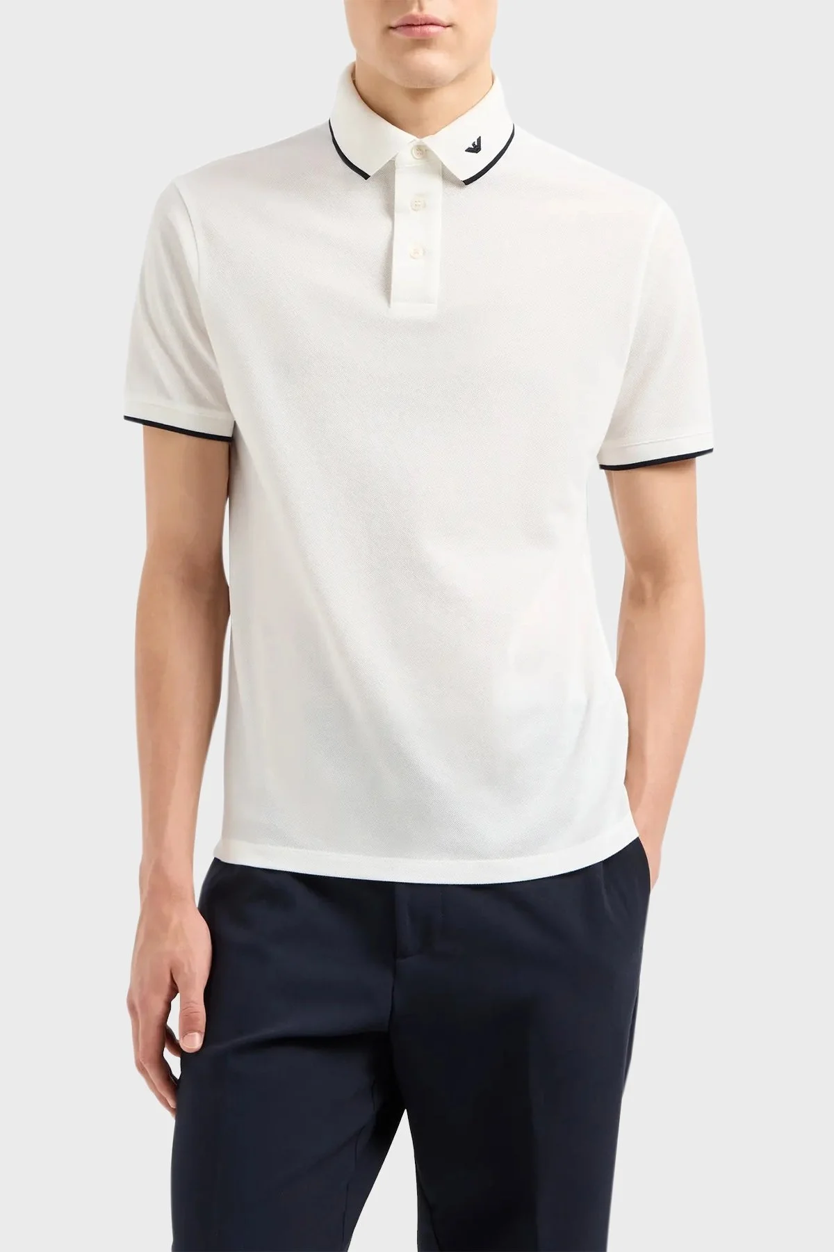 Emporio Armani % 100 Pamuklu Erkek Polo Yaka T Shirt 6D1F65 1JTKZ 01C6 BEYAZ - 1
