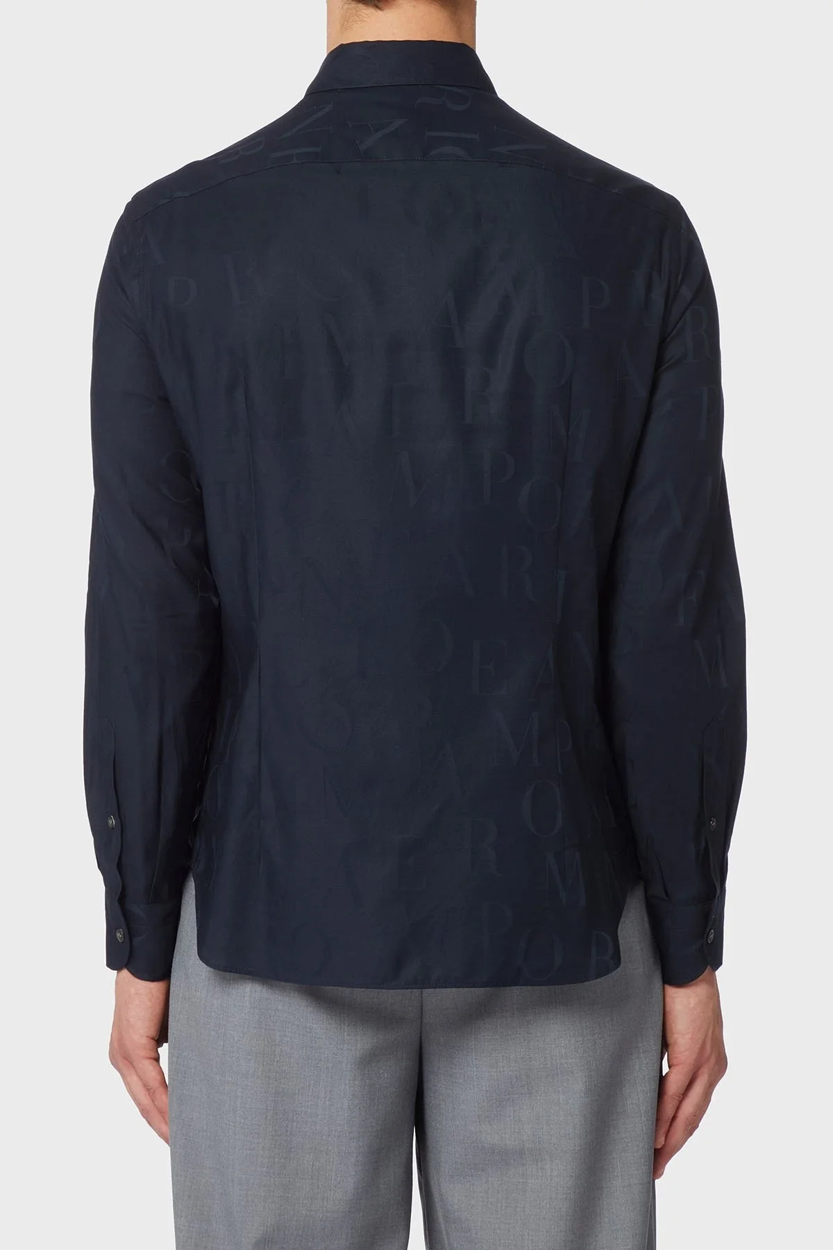 Emporio Armani % 100 Pamuklu Logo Desenli Regular Fit Erkek Gömlek 6R1C86 1K0TZ F907 LACİVERT - 2