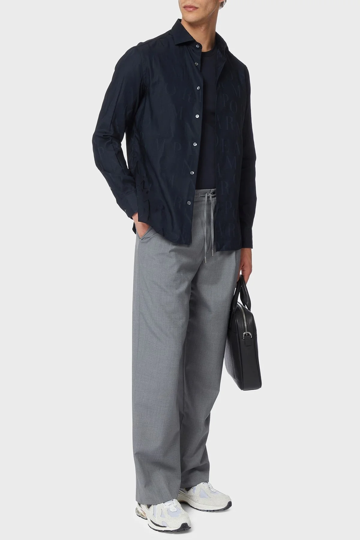 Emporio Armani % 100 Pamuklu Logo Desenli Regular Fit Erkek Gömlek 6R1C86 1K0TZ F907 LACİVERT - 3