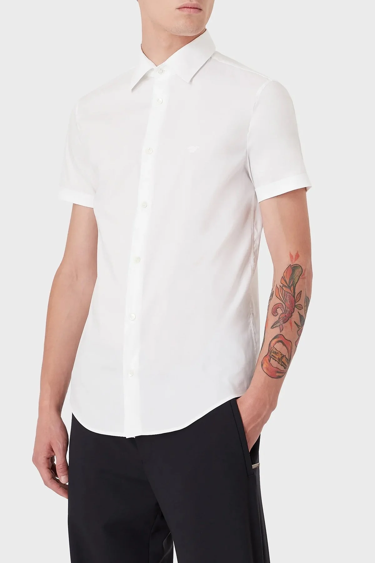 Emporio Armani % 100 Pamuklu Regular Fit Kısa Kollu Erkek Gömlek 8N1C91 1NI9Z 0100 BEYAZ - 1