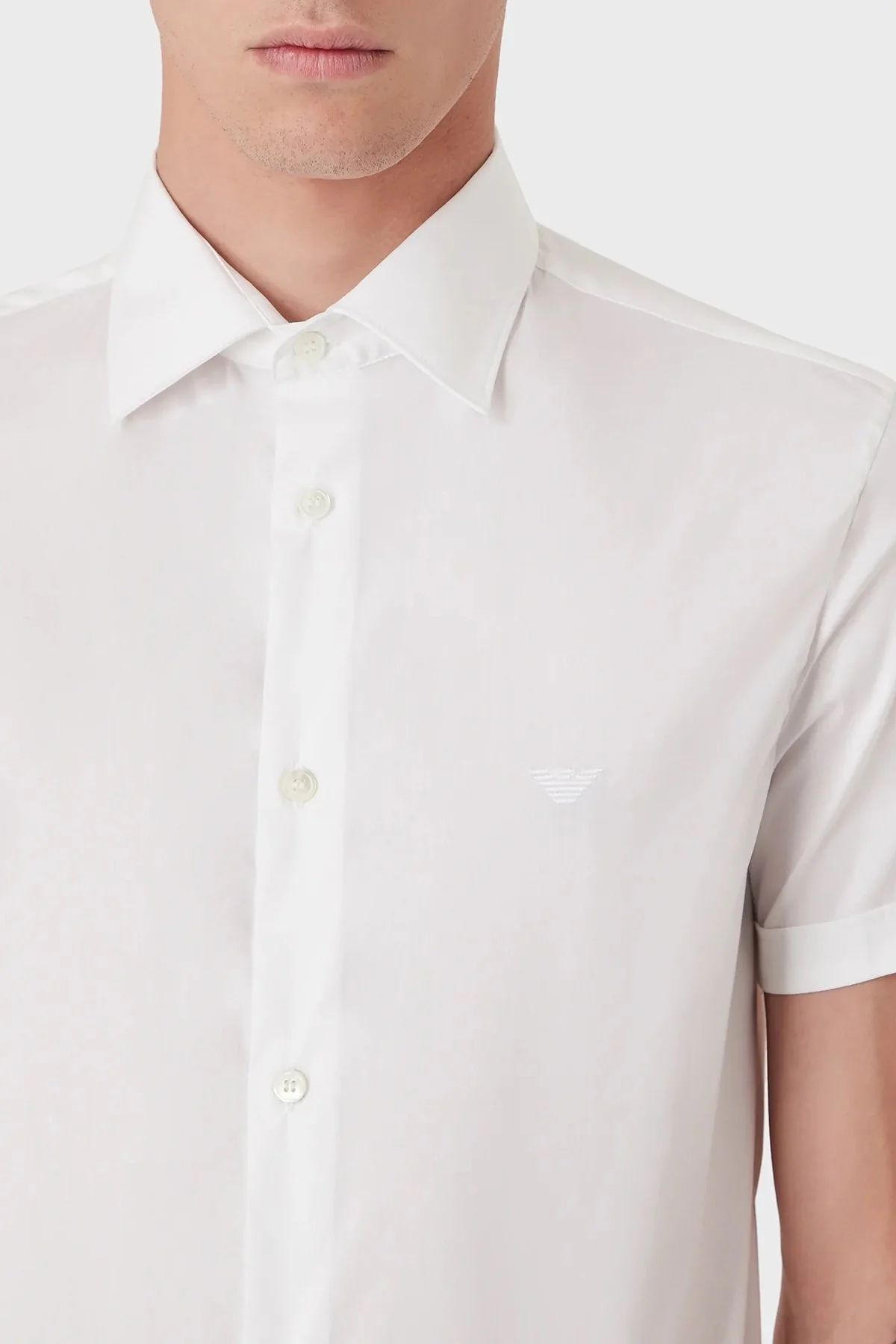 Emporio Armani % 100 Pamuklu Regular Fit Kısa Kollu Erkek Gömlek 8N1C91 1NI9Z 0100 BEYAZ - 5