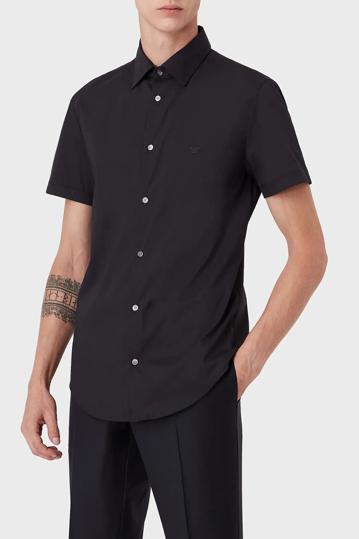Emporio Armani % 100 Pamuklu Regular Fit Kısa Kollu Erkek Gömlek 8N1C91 1NI9Z 0934 SİYAH - 1