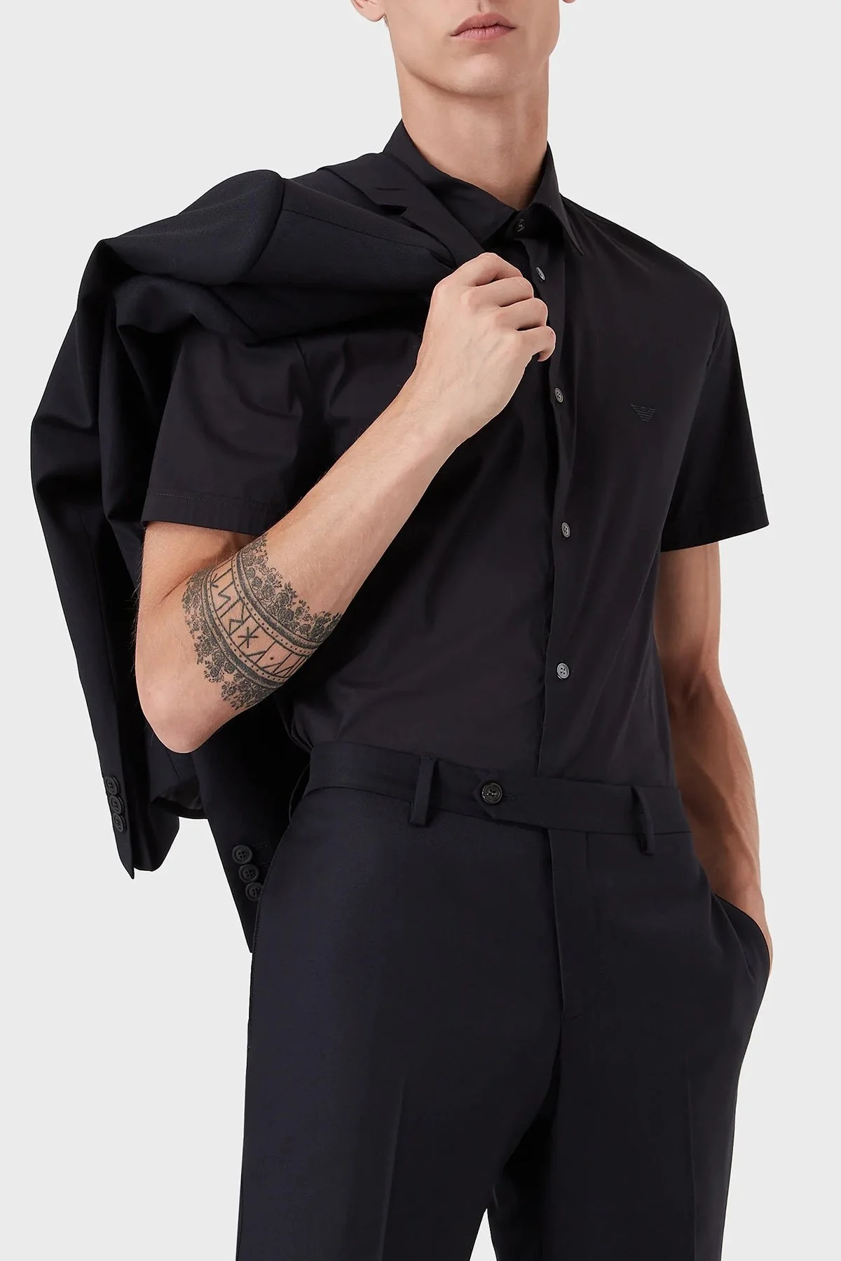 Emporio Armani % 100 Pamuklu Regular Fit Kısa Kollu Erkek Gömlek 8N1C91 1NI9Z 0934 SİYAH - 2