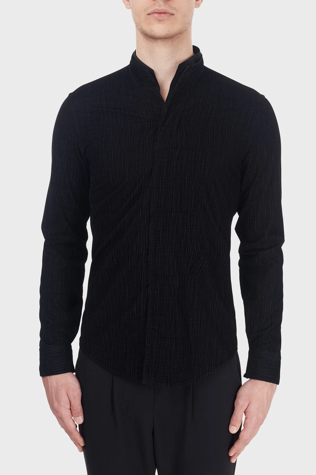 Emporio Armani % 100 Pamuklu Uzun Kol Erkek Gömlek 91SS1T 910F7 041 SİYAH - 1