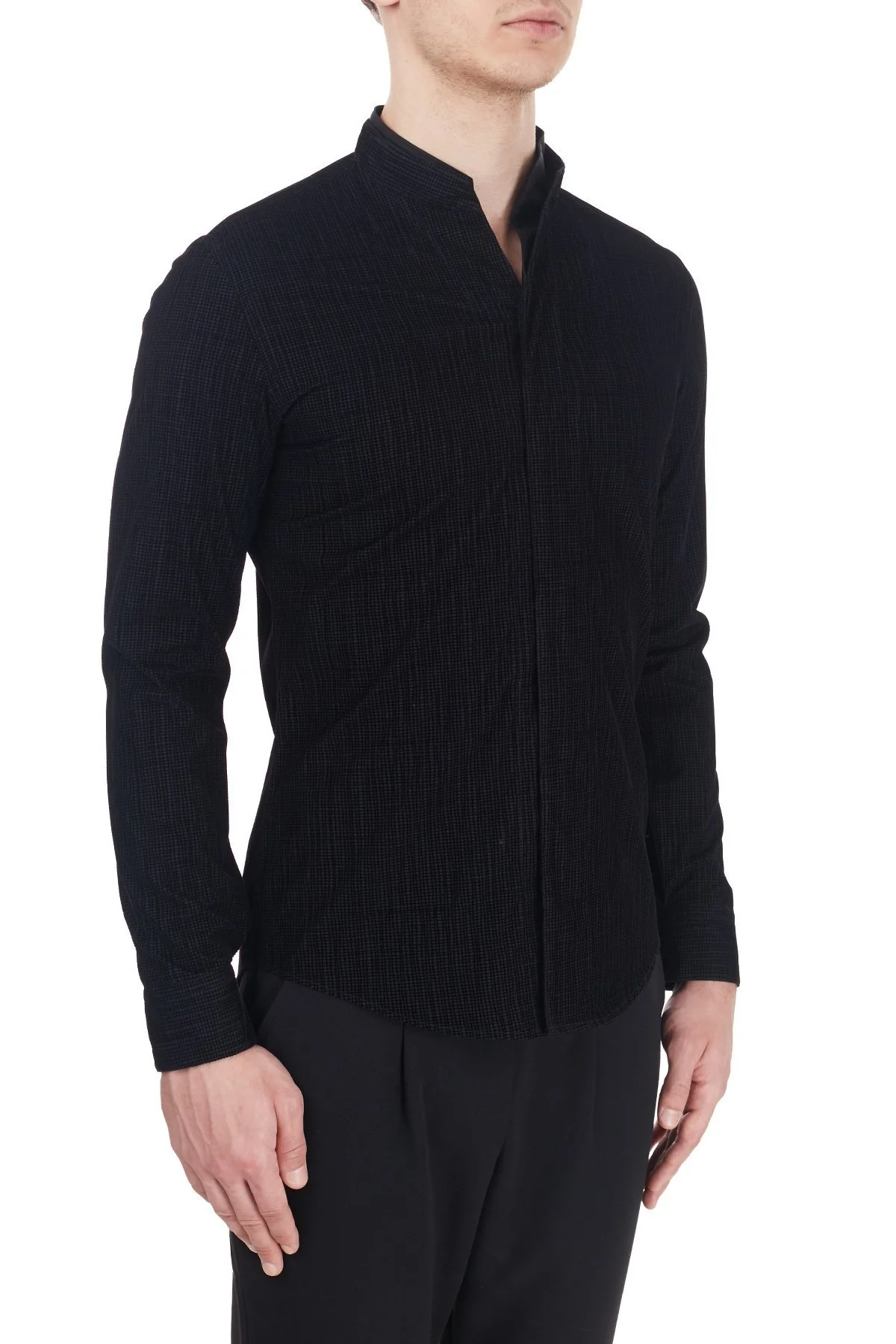 Emporio Armani % 100 Pamuklu Uzun Kol Erkek Gömlek 91SS1T 910F7 041 SİYAH - 4