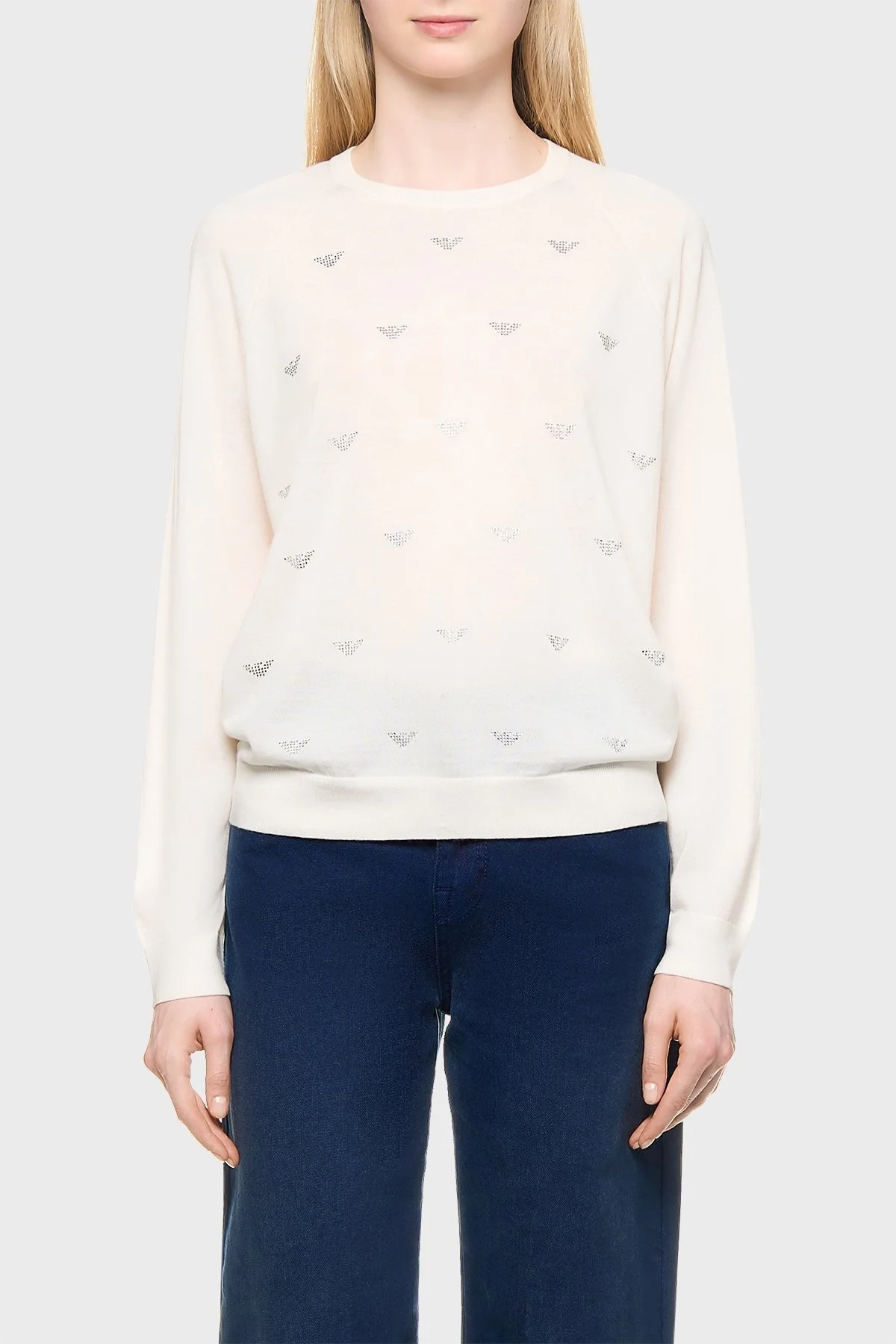 Emporio Armani % 100 Yün Biisklet Yaka Bayan Kazak 6D2MW1 2M15Z F127 EKRU - 5