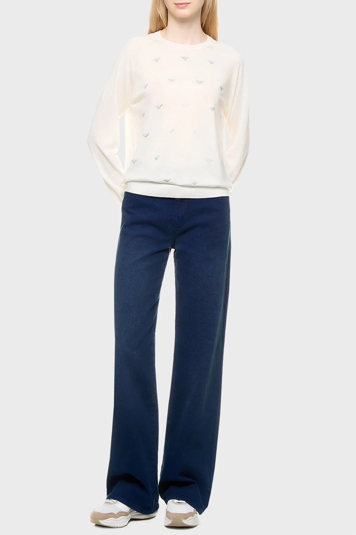 Emporio Armani % 100 Yün Biisklet Yaka Bayan Kazak 6D2MW1 2M15Z F127 EKRU - 6