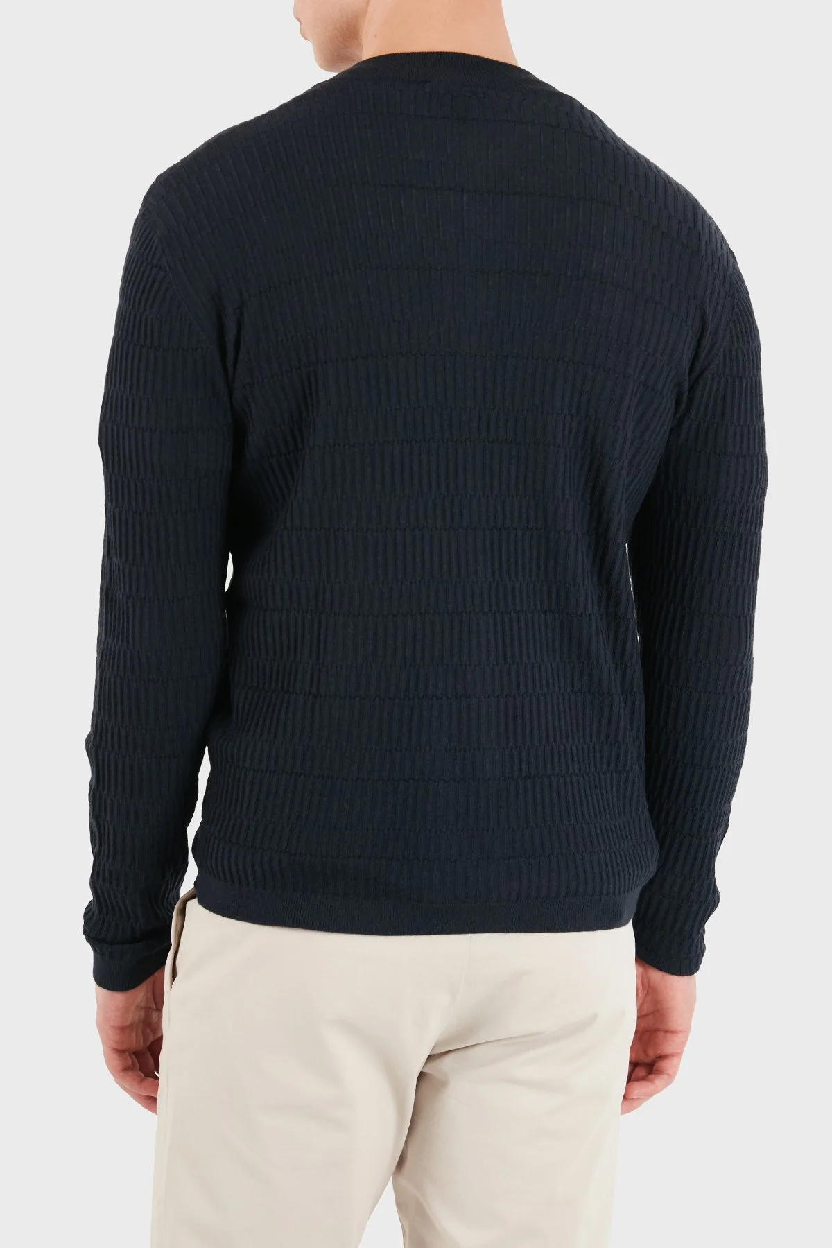 Emporio Armani % 100 Yün Bisiklet Yaka Fermuarlı Erkek Hırka EM006315 AF27831 FB065 Lacivert - 3
