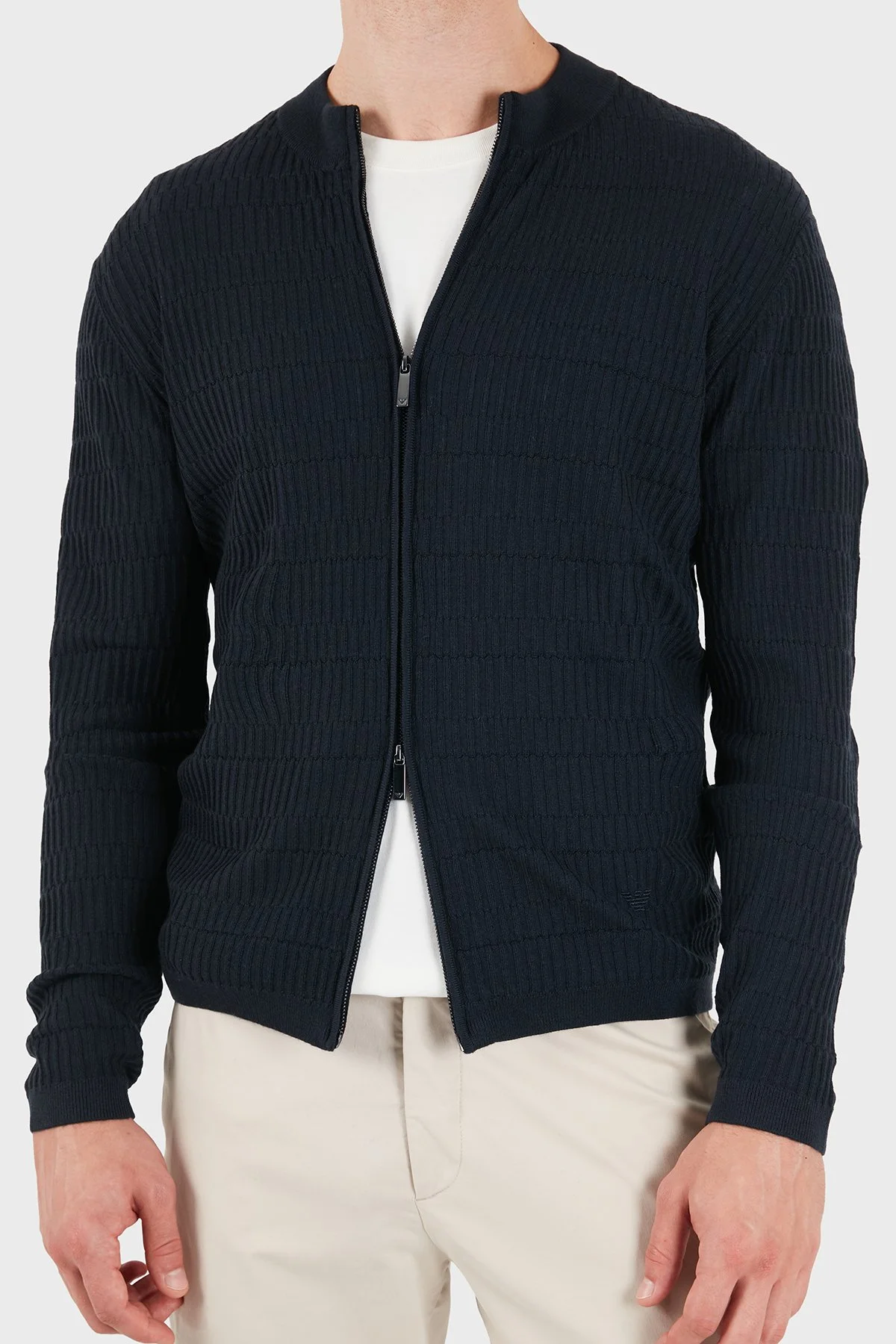 Emporio Armani % 100 Yün Bisiklet Yaka Fermuarlı Erkek Hırka EM006315 AF27831 FB065 Lacivert - 4