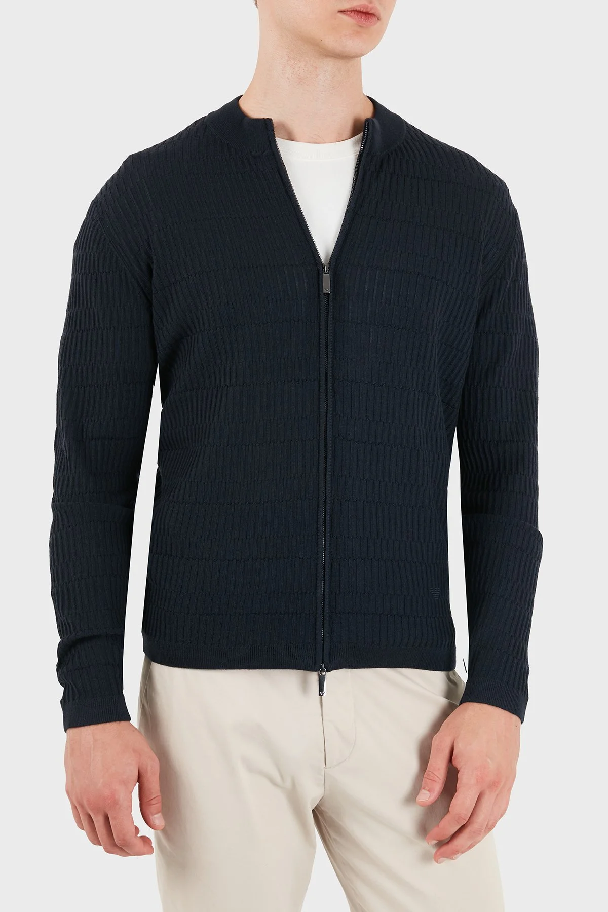 Emporio Armani % 100 Yün Bisiklet Yaka Fermuarlı Erkek Hırka EM006315 AF27831 FB065 Lacivert - 5