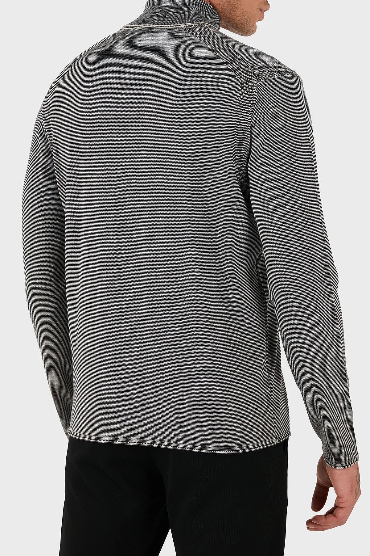 Emporio Armani % 100 Yün Regular Fit Balıkçı Yaka Çizgili Erkek Kazak EM002025 AF14195 FB067 LACİVERT-BEYAZ - 2