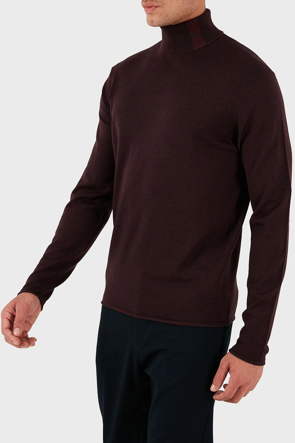 Emporio Armani % 100 Yün Regular Fit Balıkçı Yaka Logolu Erkek Kazak EM002025 AF14195 F5009 BORDO - 4