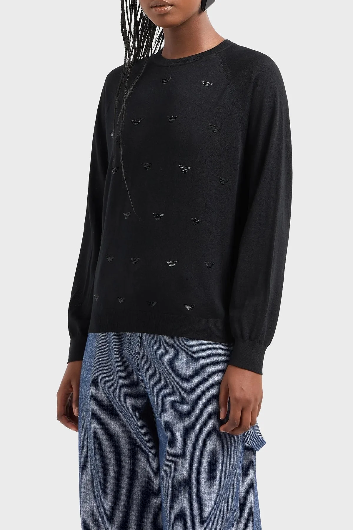 Emporio Armani % 100 Yün Regular Fit Biisklet Yaka Bayan Kazak 6D2MW1 2M15Z F036 SİYAH - 1