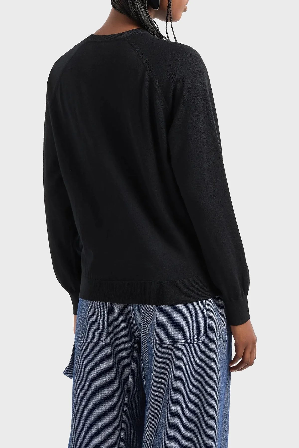 Emporio Armani % 100 Yün Regular Fit Biisklet Yaka Bayan Kazak 6D2MW1 2M15Z F036 SİYAH - 2