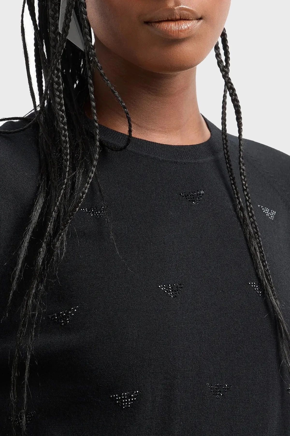 Emporio Armani % 100 Yün Regular Fit Biisklet Yaka Bayan Kazak 6D2MW1 2M15Z F036 SİYAH - 4