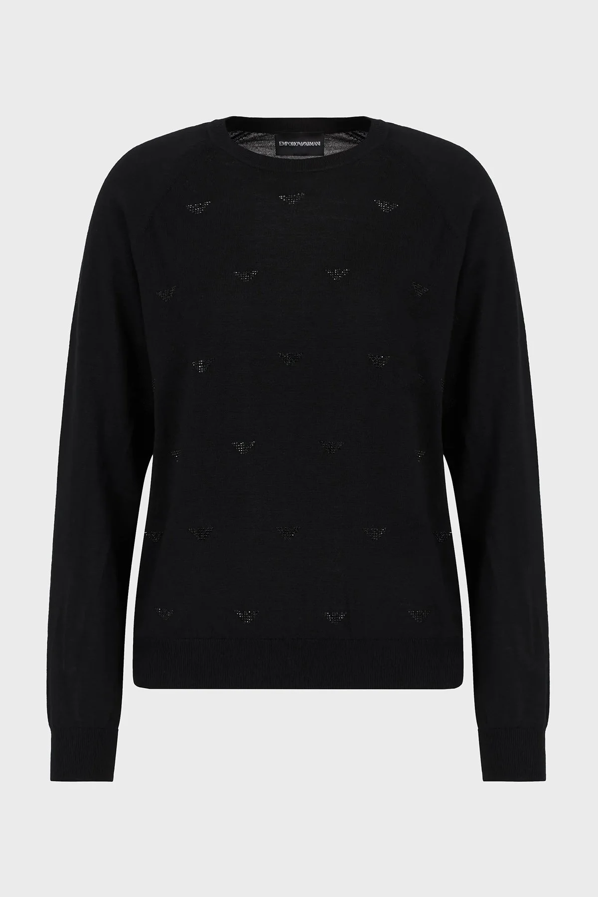 Emporio Armani % 100 Yün Regular Fit Biisklet Yaka Bayan Kazak 6D2MW1 2M15Z F036 SİYAH - 5