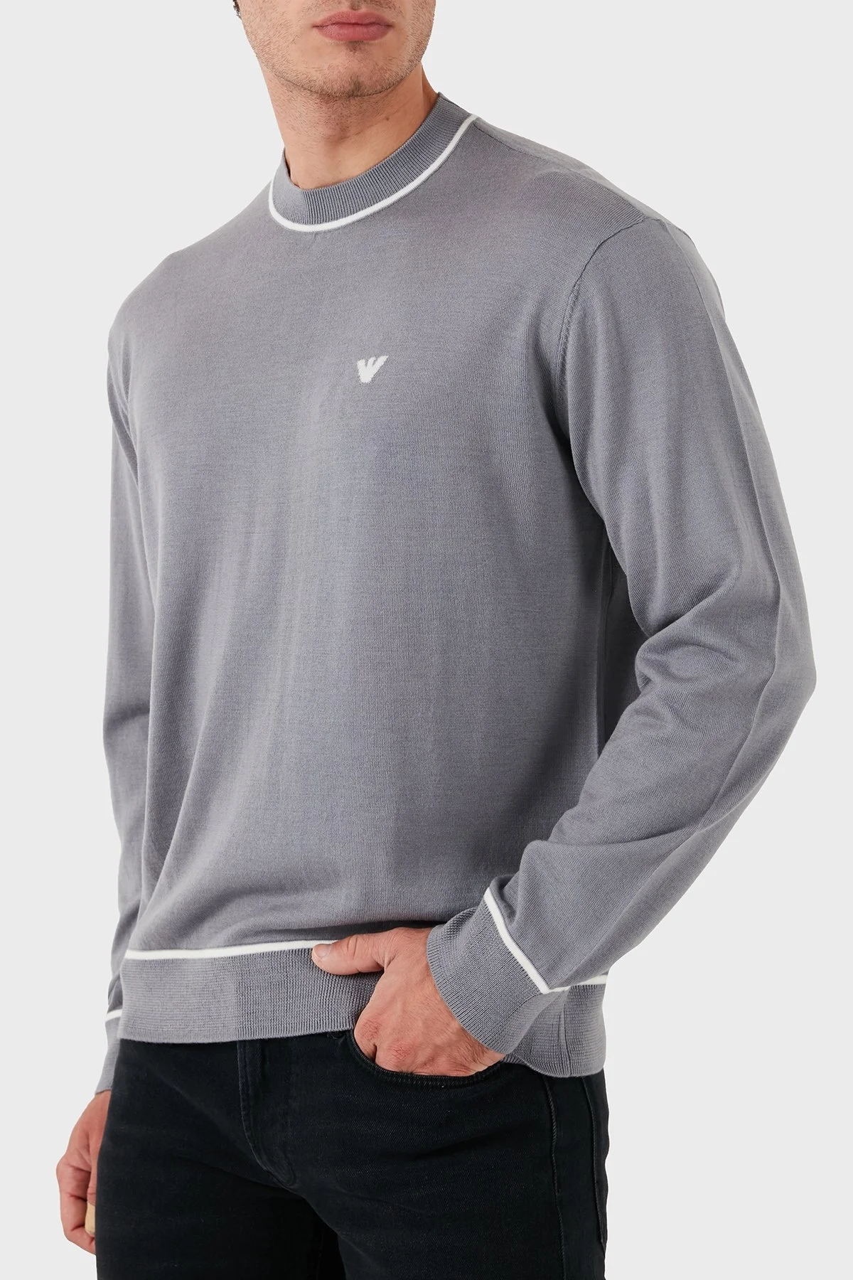 Emporio Armani % 100 Yün Regular Fit Bisiklet Yaka Erkek Kazak 6D1MXH 1MJLZ F625 GRİ - 5