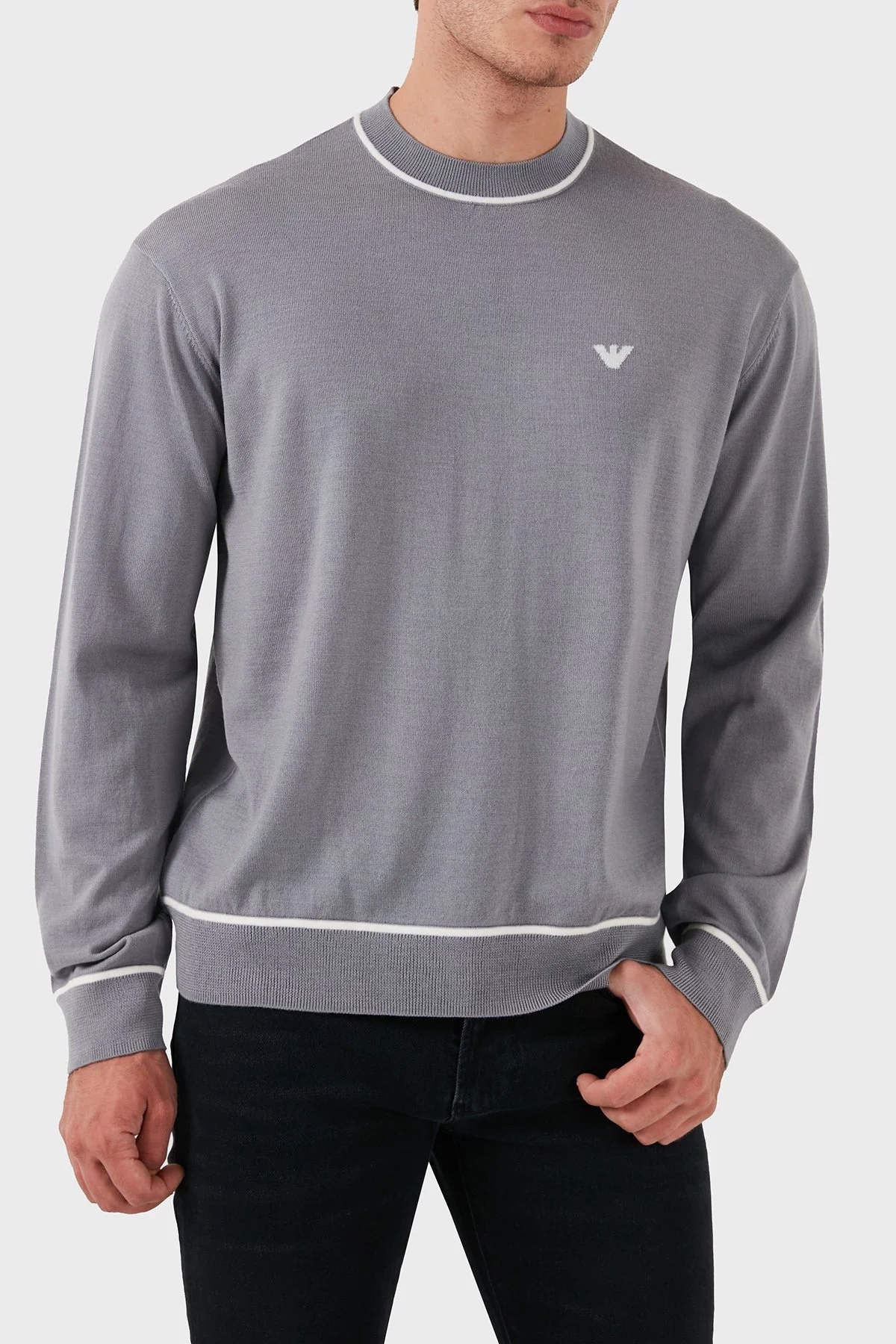 Emporio Armani % 100 Yün Regular Fit Bisiklet Yaka Erkek Kazak 6D1MXH 1MJLZ F625 GRİ - 6