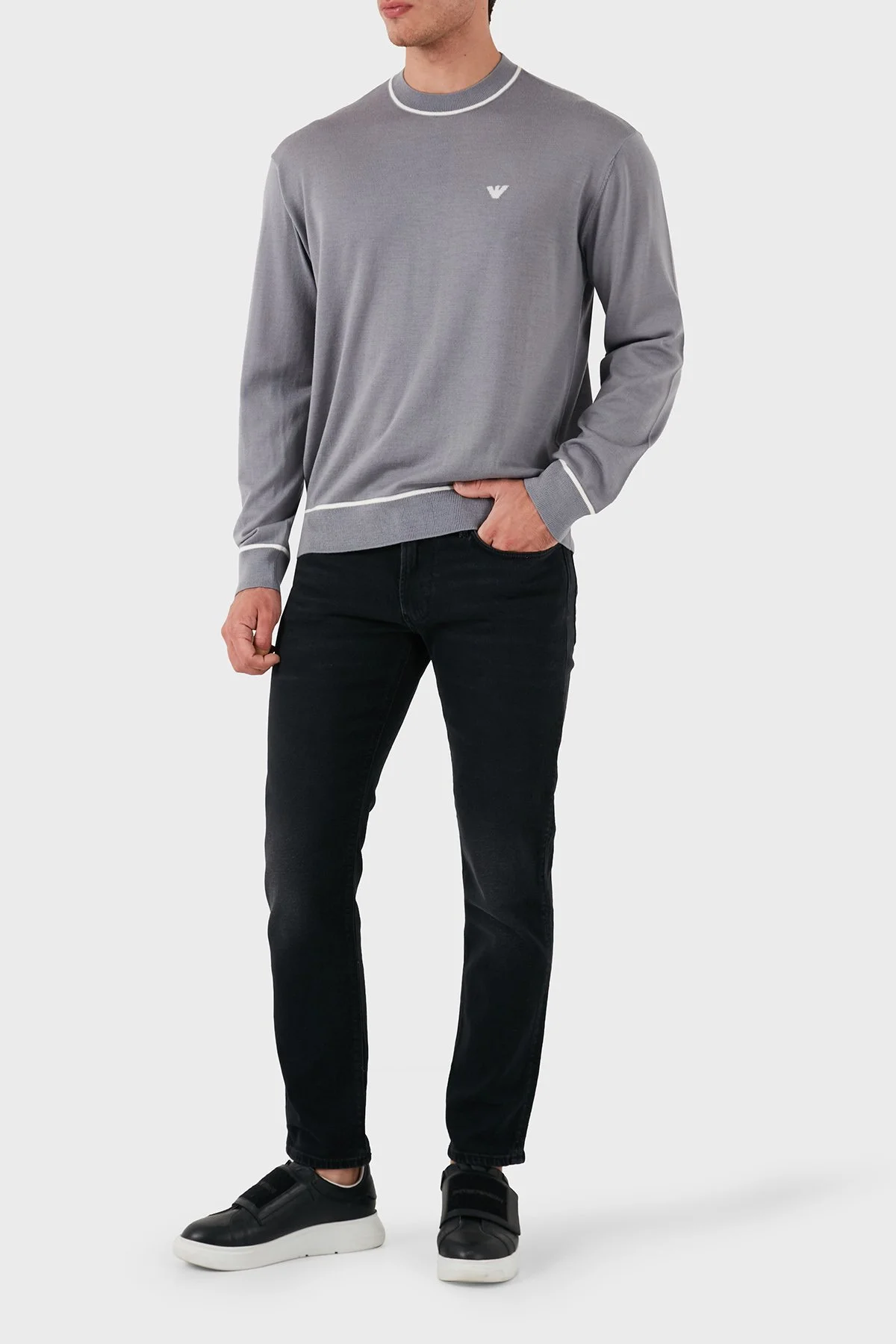 Emporio Armani % 100 Yün Regular Fit Bisiklet Yaka Erkek Kazak 6D1MXH 1MJLZ F625 GRİ - 2