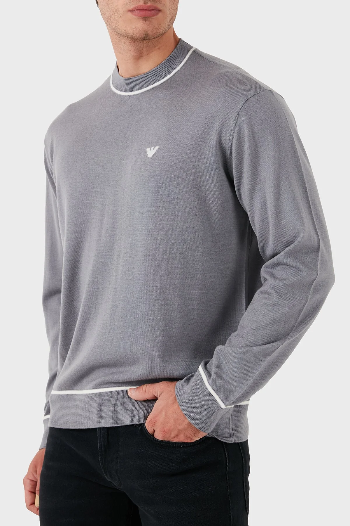 Emporio Armani % 100 Yün Regular Fit Bisiklet Yaka Erkek Kazak 6D1MXH 1MJLZ F625 GRİ - 5