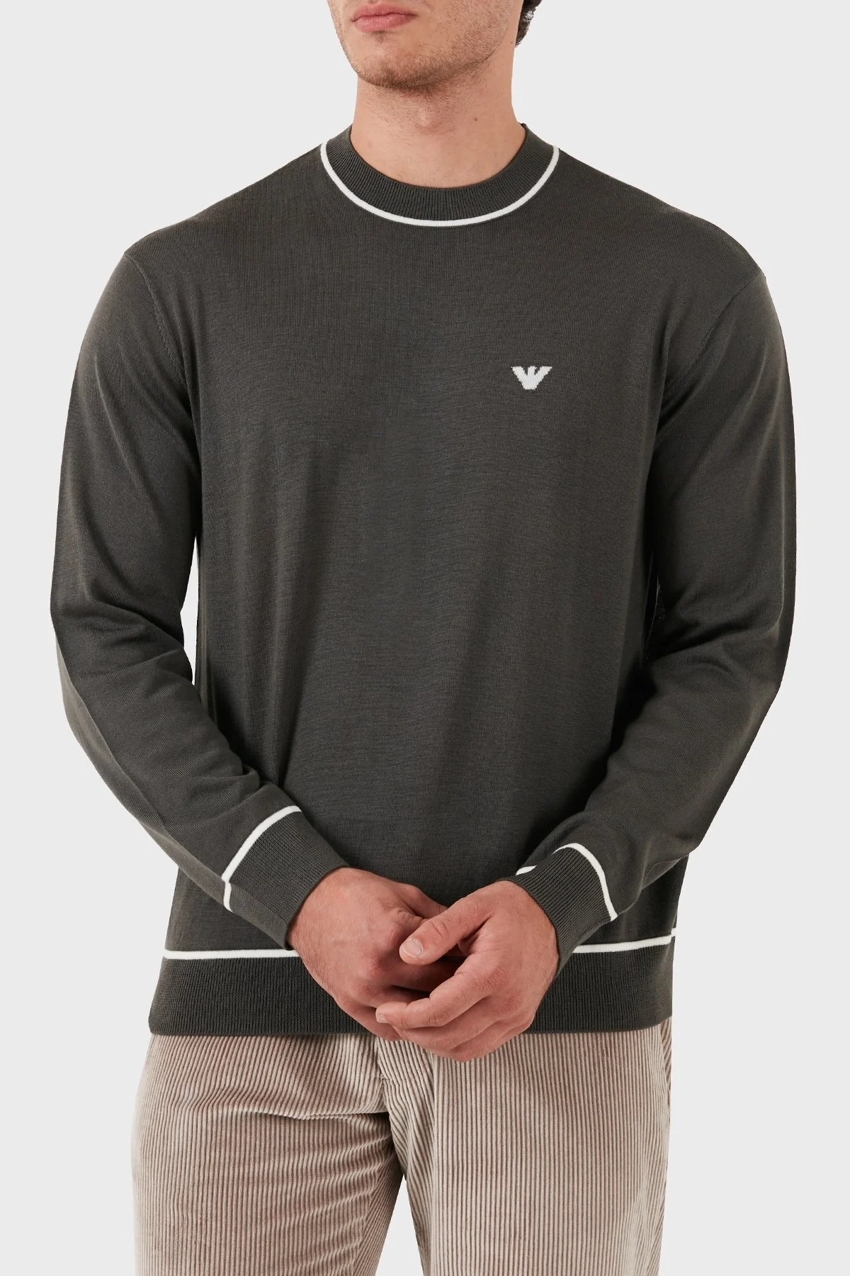 Emporio Armani % 100 Yün Regular Fit Bisiklet Yaka Erkek Kazak 6D1MXH 1MJLZ F626 HAKİ - 2