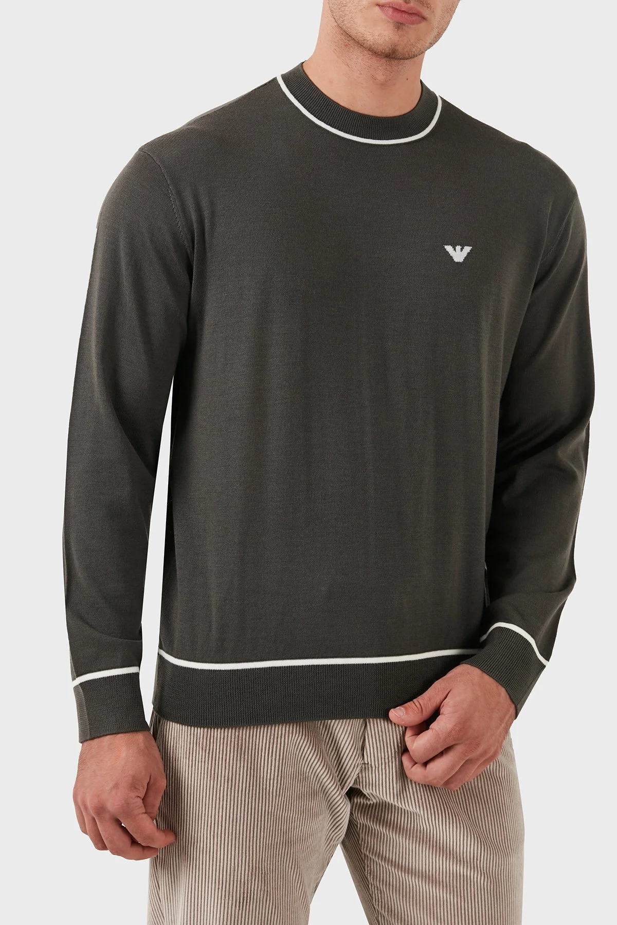 Emporio Armani % 100 Yün Regular Fit Bisiklet Yaka Erkek Kazak 6D1MXH 1MJLZ F626 HAKİ - 4