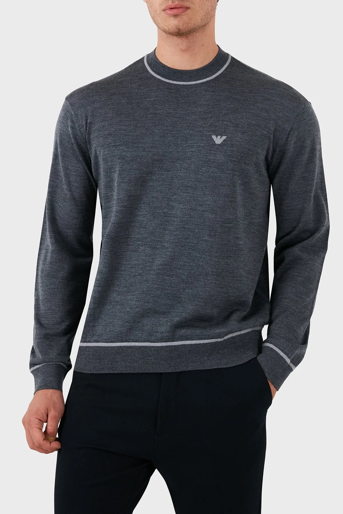 Emporio Armani % 100 Yün Regular Fit Bisiklet Yaka Erkek Kazak 6D1MXH 1MJLZ F628 GRİ - 4