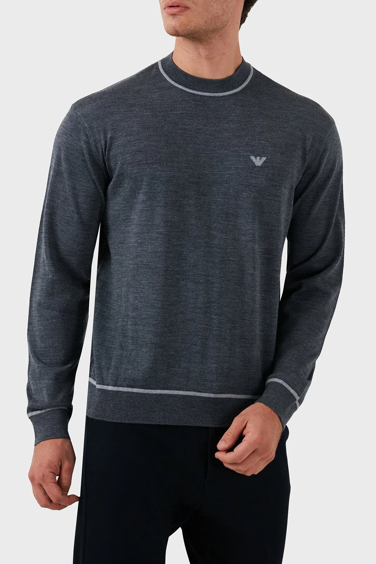 Emporio Armani % 100 Yün Regular Fit Bisiklet Yaka Erkek Kazak 6D1MXH 1MJLZ F628 GRİ - 5