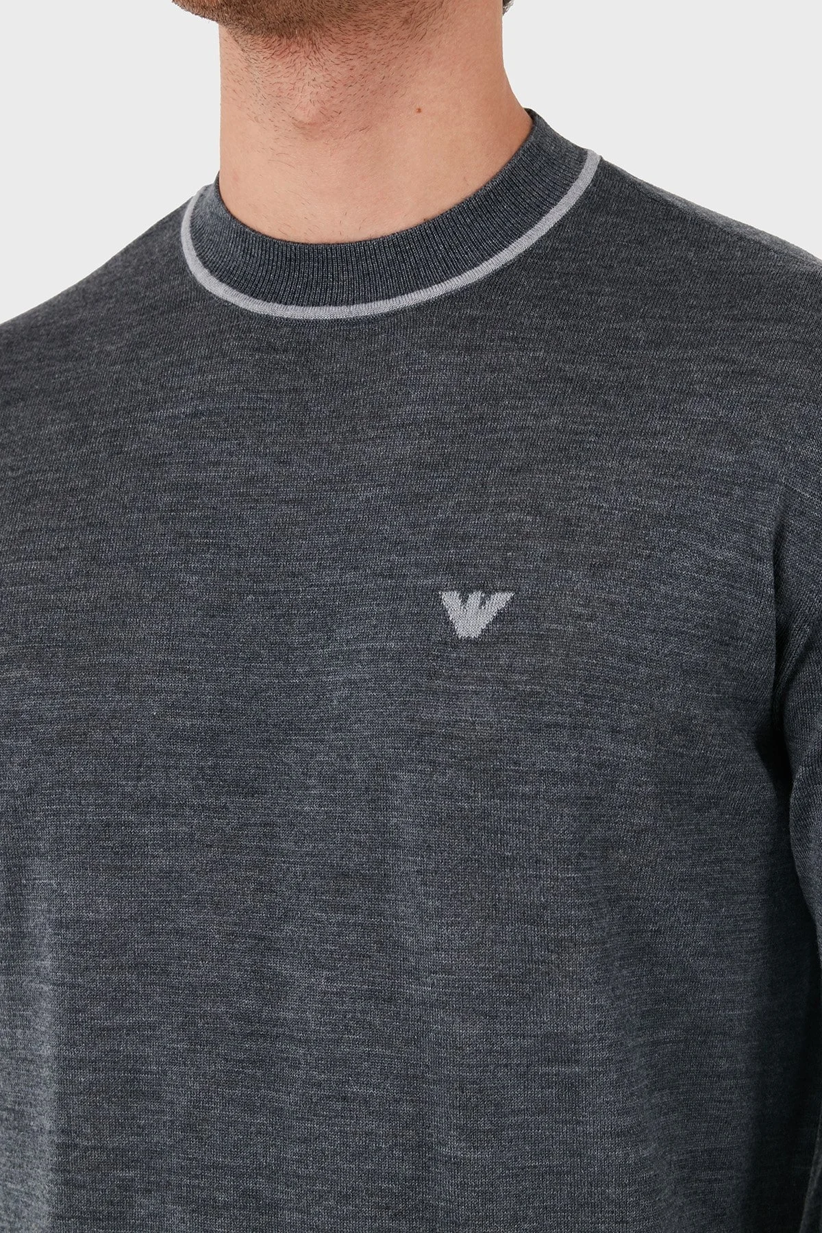 Emporio Armani % 100 Yün Regular Fit Bisiklet Yaka Erkek Kazak 6D1MXH 1MJLZ F628 GRİ - 6