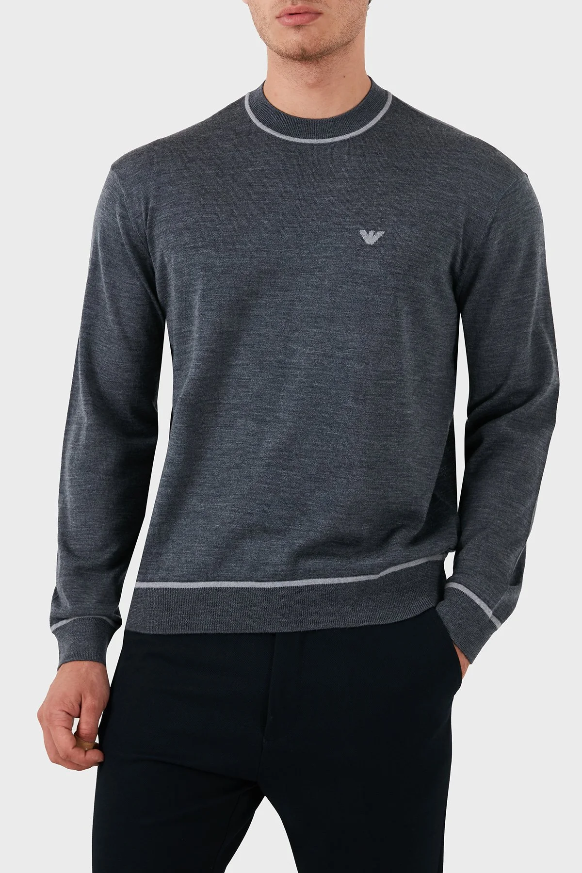 Emporio Armani % 100 Yün Regular Fit Bisiklet Yaka Erkek Kazak 6D1MXH 1MJLZ F628 GRİ - 4
