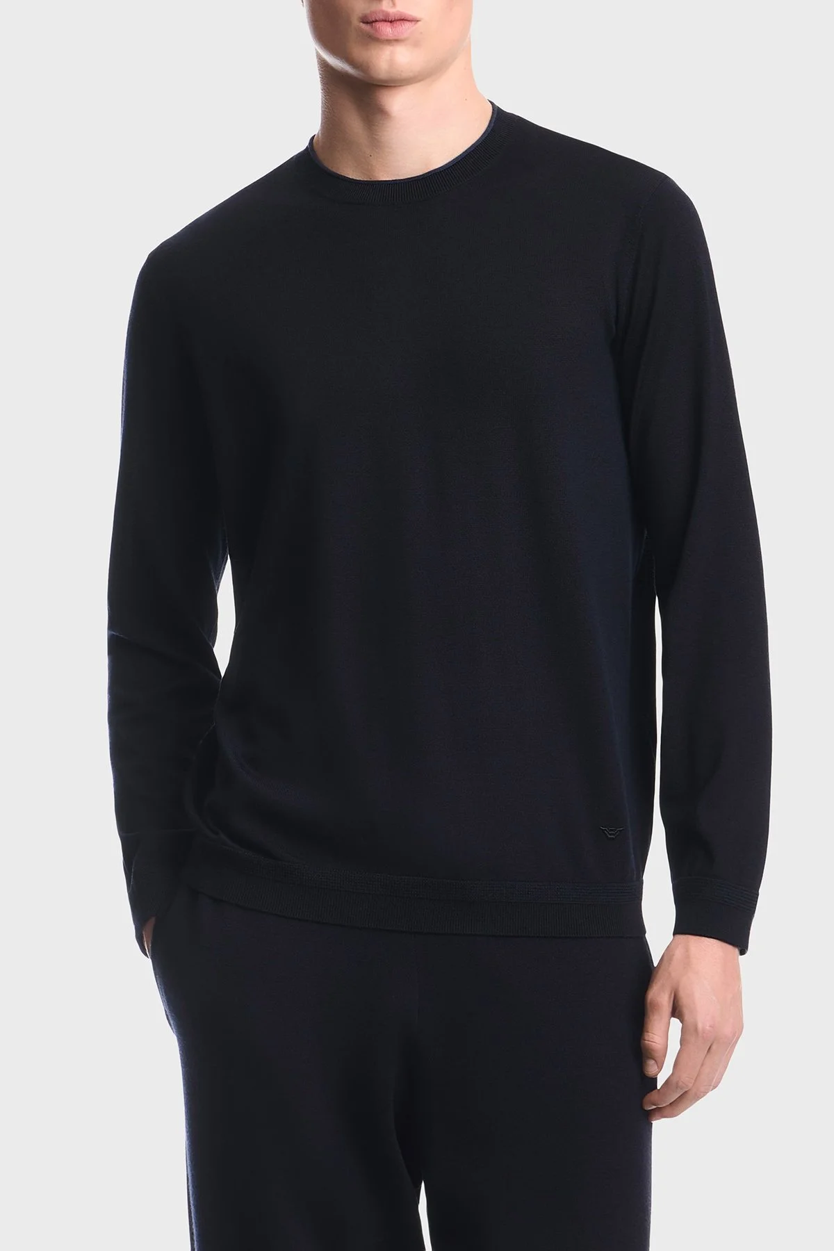Emporio Armani % 100 Yün Regular Fit Bisiklet Yaka Erkek Kazak EM006225 AF27805 UB118 Lacivert - 1