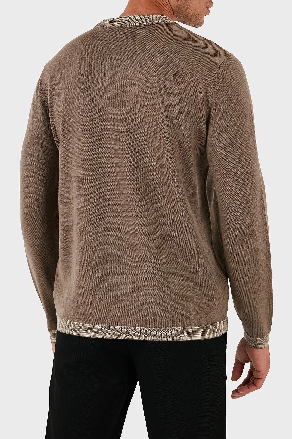 Emporio Armani % 100 Yün Regular Fit Bisiklet Yaka Logolu Erkek Kazak EM003387 AF14697 U6189 BEJ - 2