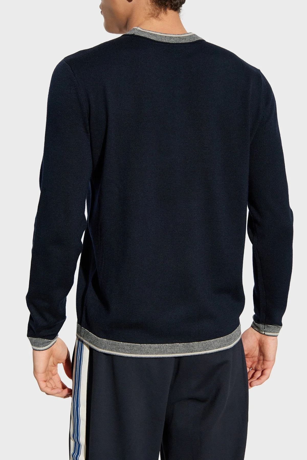 Emporio Armani % 100 Yün Regular Fit Bisiklet Yaka Logolu Erkek Kazak EM003387 AF14697 UB118 LACİVERT - 3