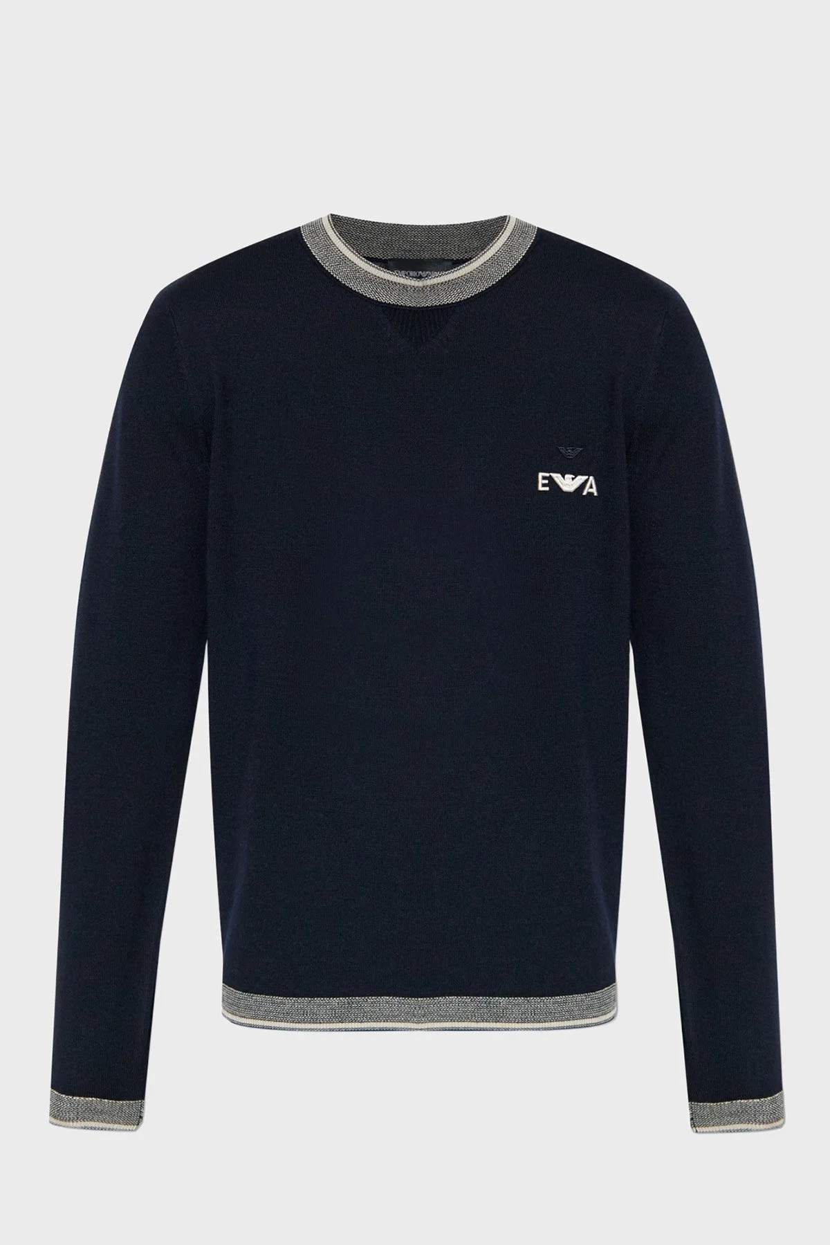 Emporio Armani % 100 Yün Regular Fit Bisiklet Yaka Logolu Erkek Kazak EM003387 AF14697 UB118 LACİVERT - 5