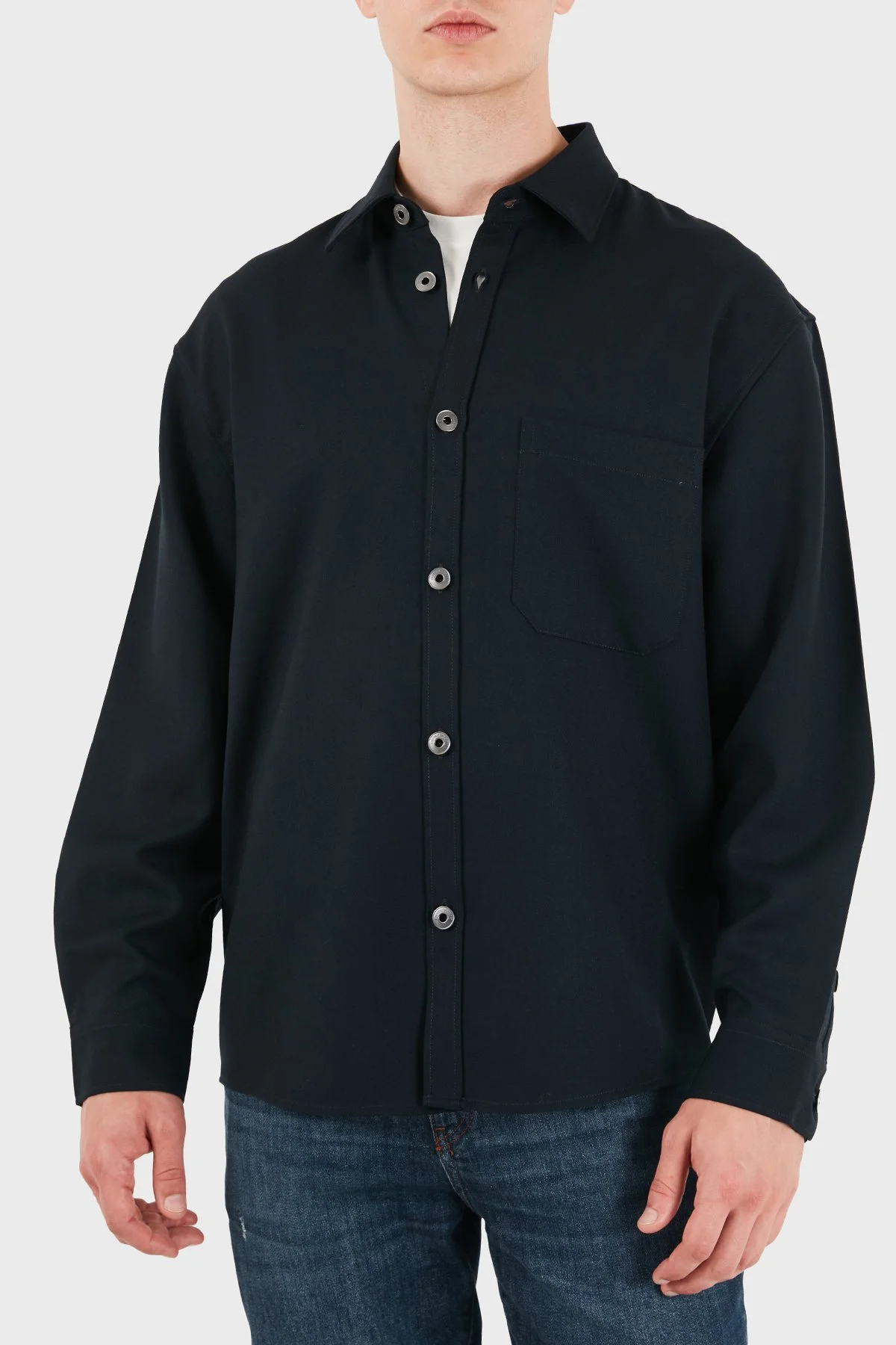 Emporio Armani % 100 Yün Regular Fit Klasik Yaka Erkek Gömlek EM006535 AF27877 UB118 Lacivert - 5