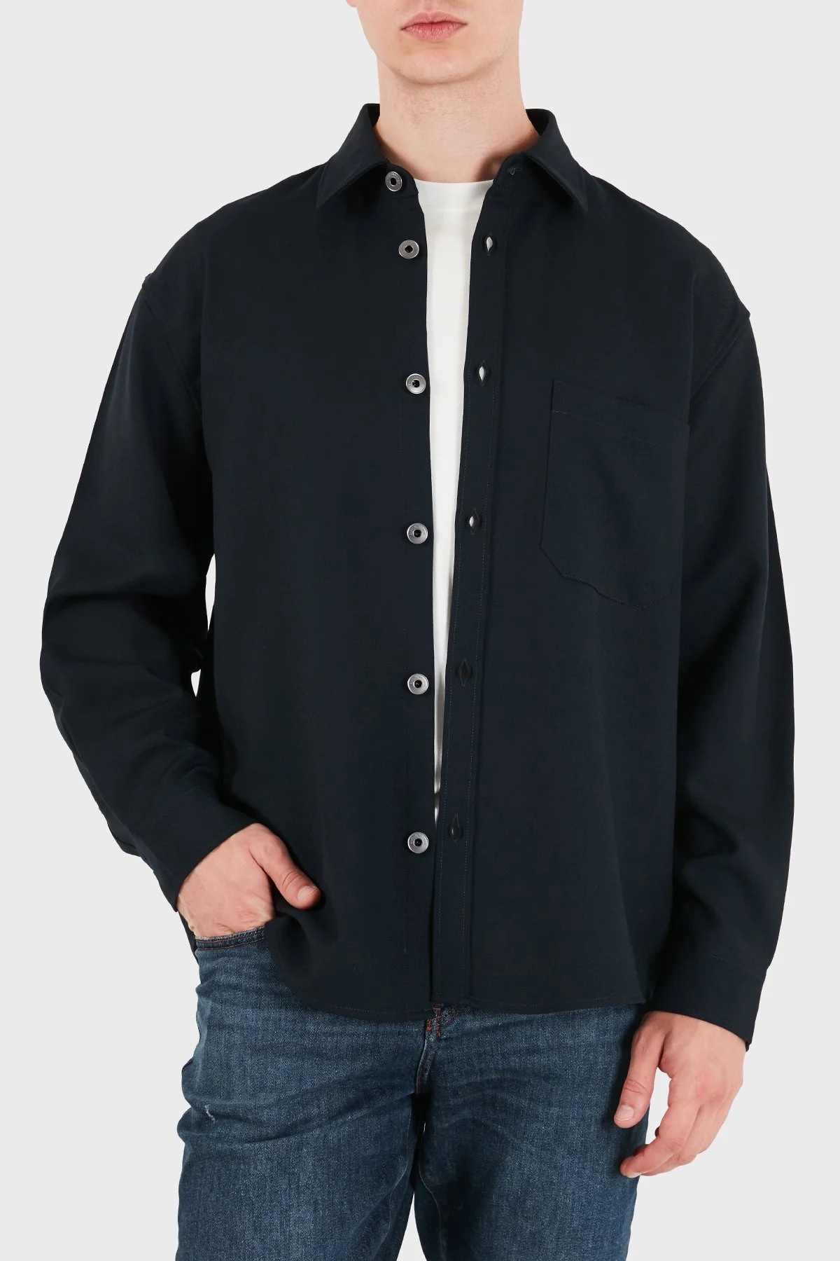 Emporio Armani % 100 Yün Regular Fit Klasik Yaka Erkek Gömlek EM006535 AF27877 UB118 Lacivert - 6