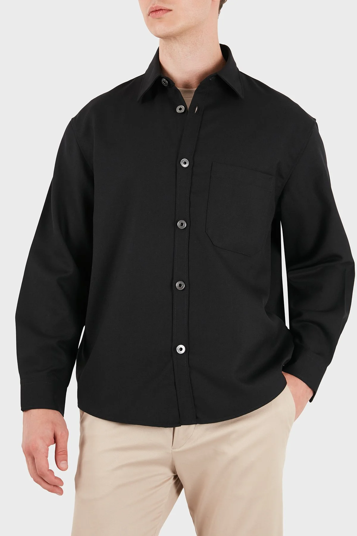 Emporio Armani % 100 Yün Regular Fit Klasik Yaka Erkek Gömlek EM006535 AF27877 UC001 Siyah - 1